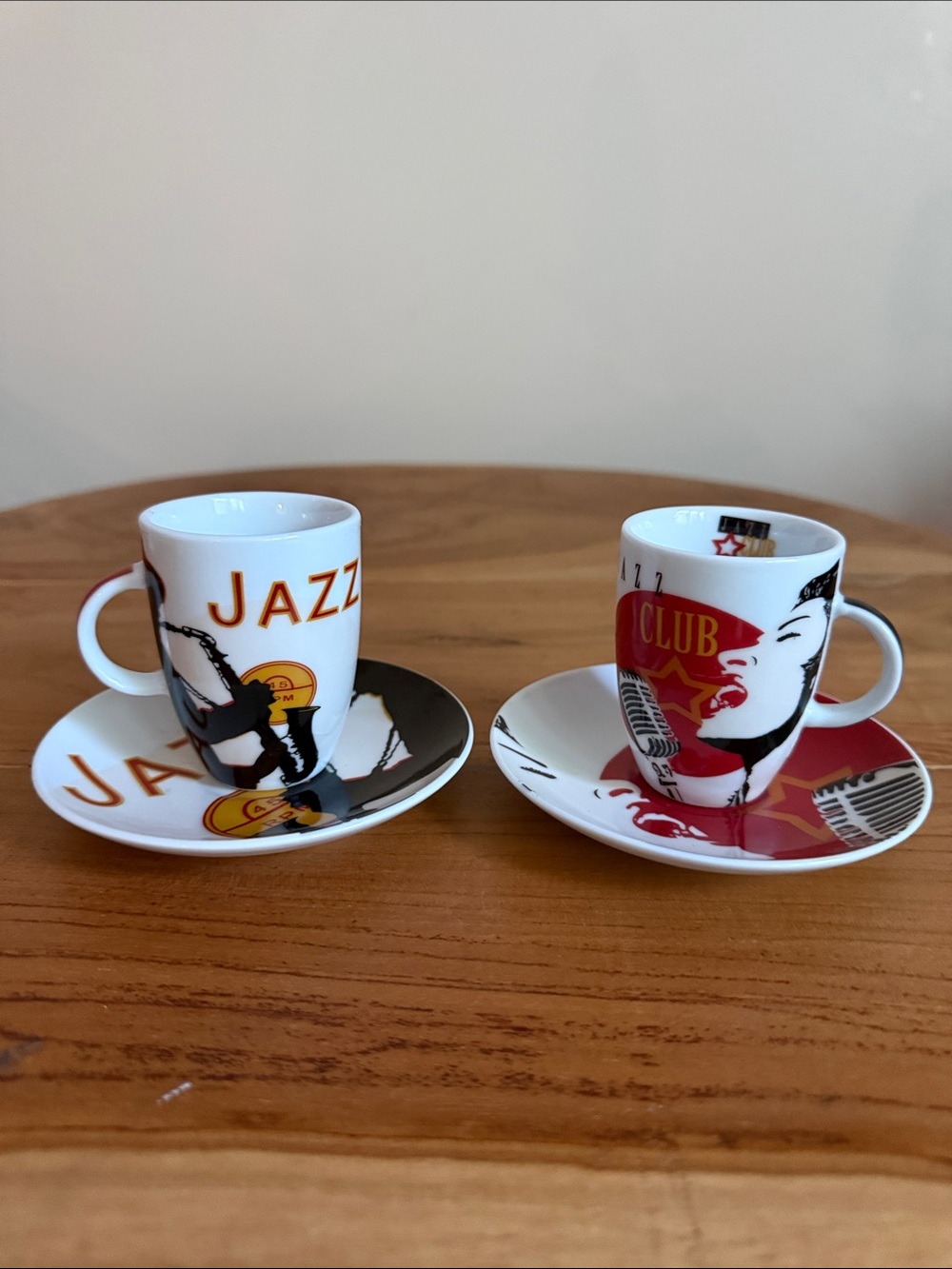 Jazz Club Marco Fabiano Set of 2 Espresso Demi Cups & Saucers Porcelain